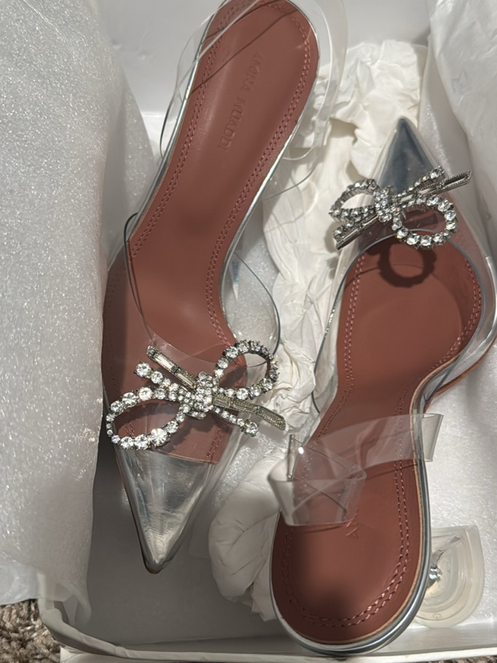 Amina Muaddi Crystal Bow Heels Size 39